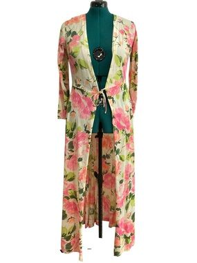 Vintage Avon Family Fashions Long Sleeve Maxi Length Floral Kimono